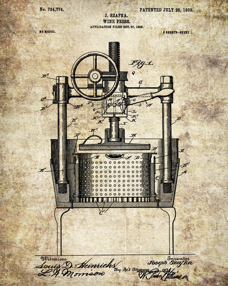 Wine Press Patent Print Cafe Poster Bar Art - OnTrendAndFab