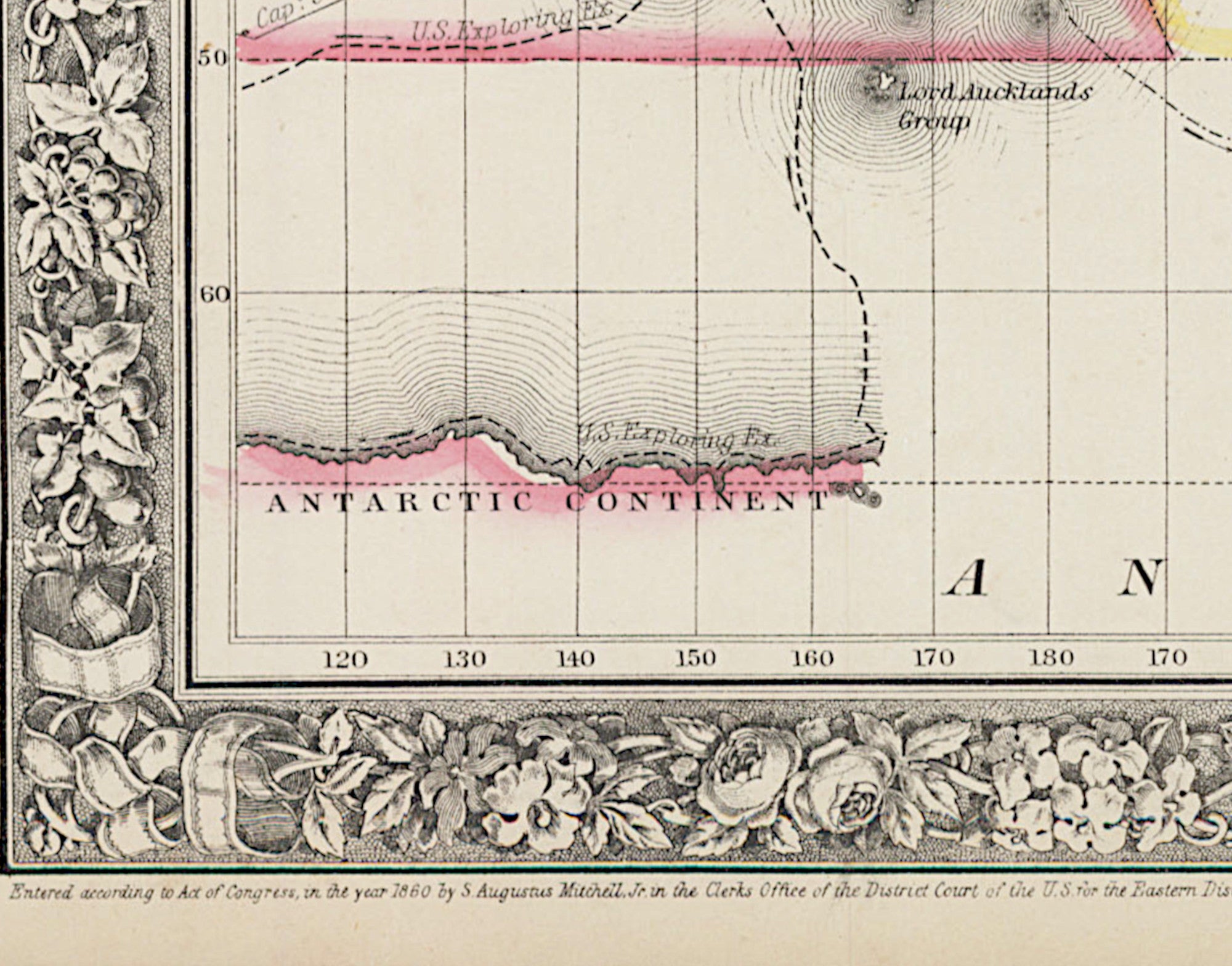 World Map 1860 Mercator Projection, Mitchell 9573
