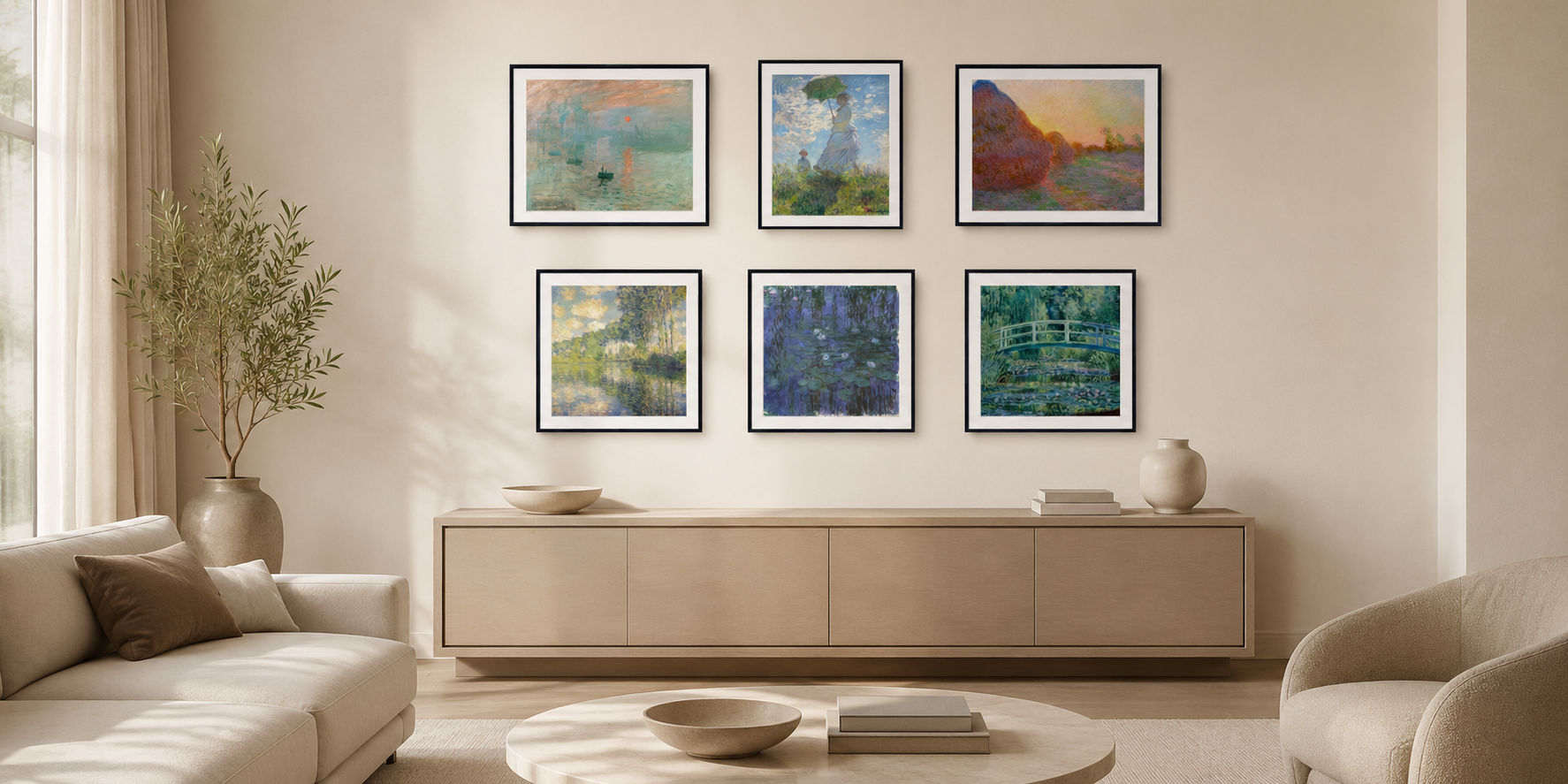Gallery Wall Ideas using framed claude monet prints from gallerythane