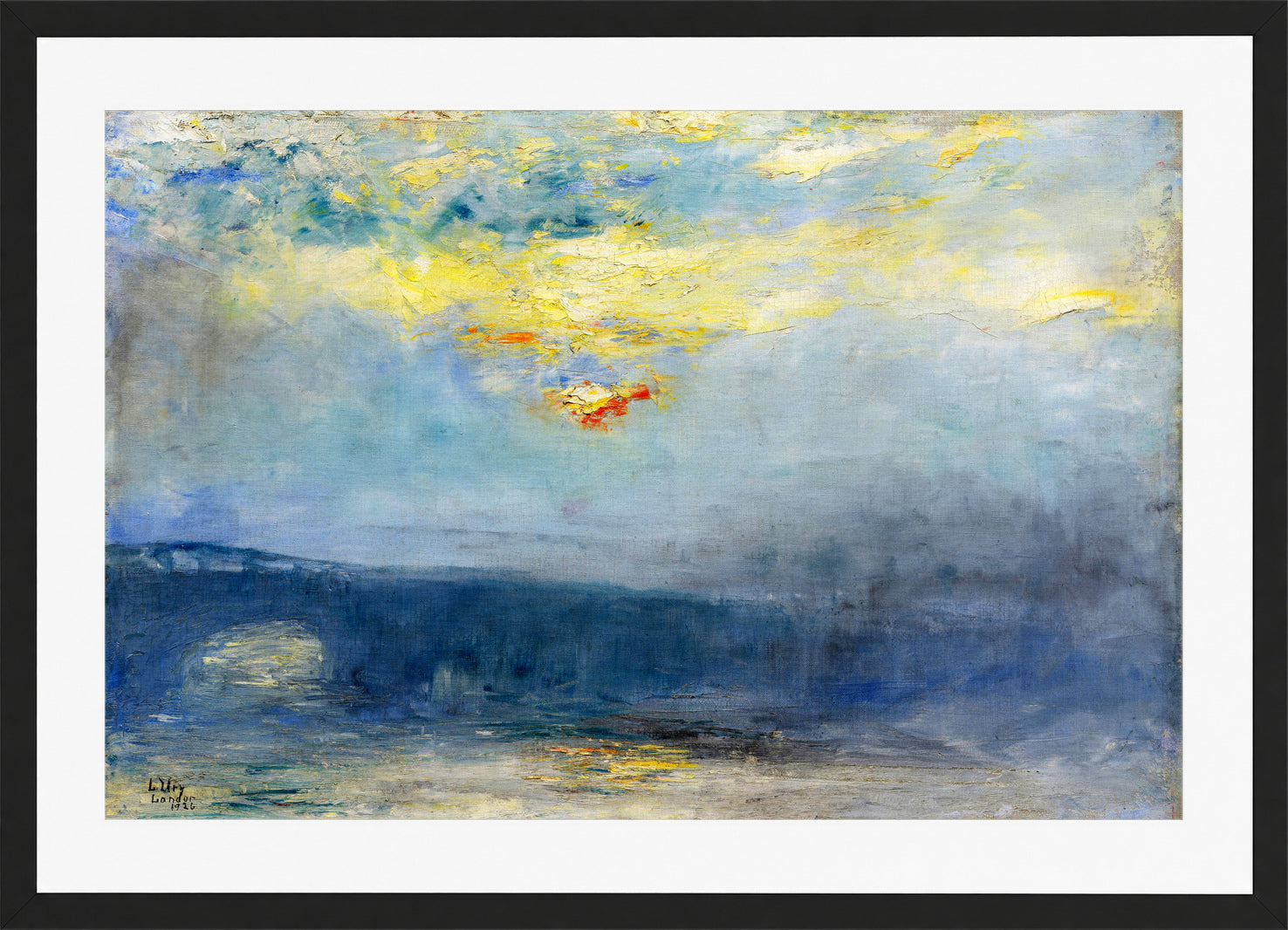 Waterloo Bridge in Fog, London (1926) by Lesser Ury — black frame
