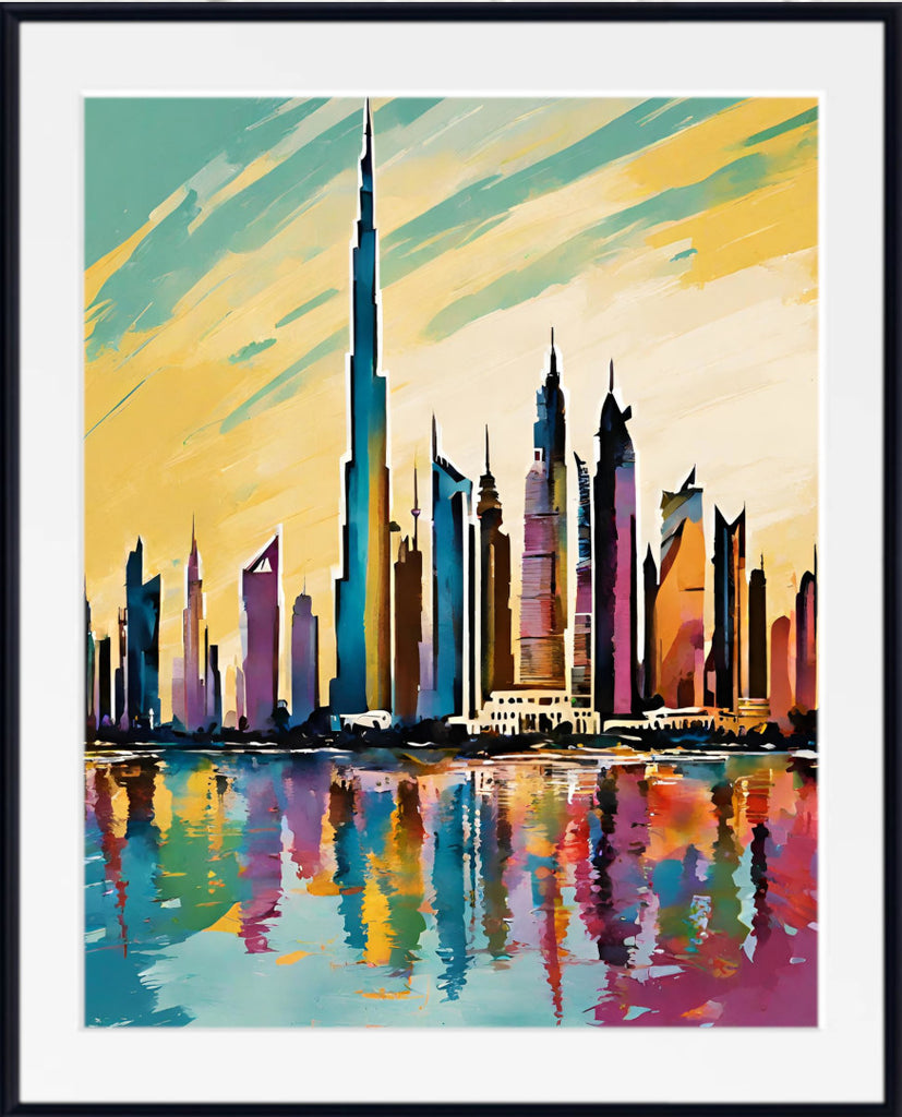 Pop Art Print - Vibrant City Skyline, Dubai
