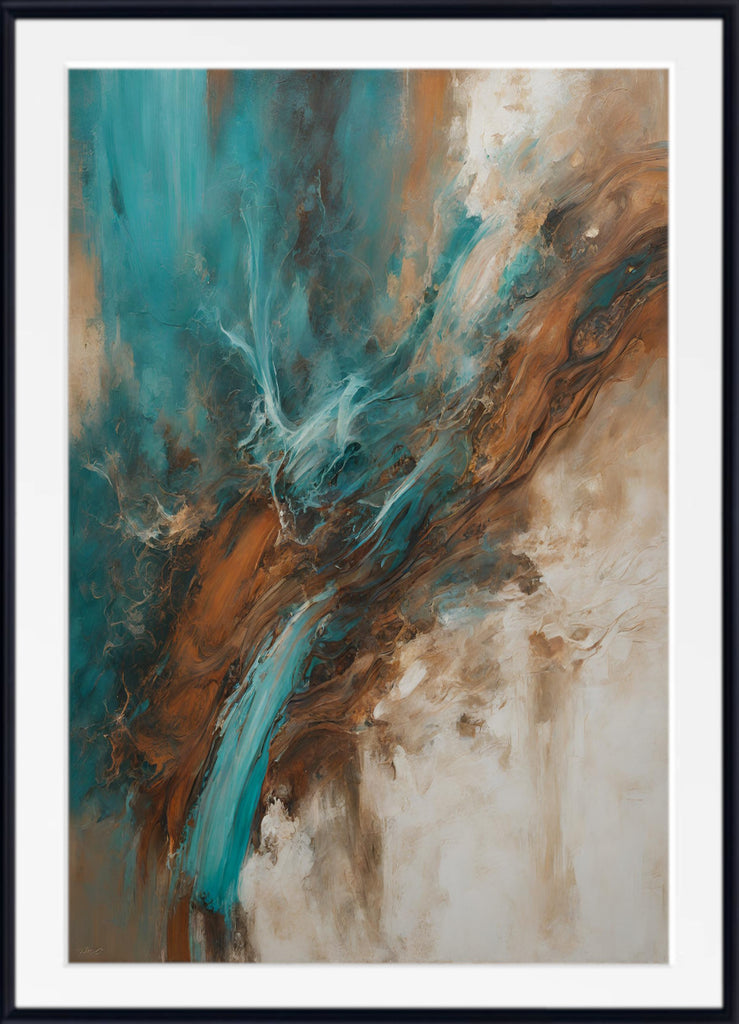 Extra Large Abstract Art, Teal Beige Print
