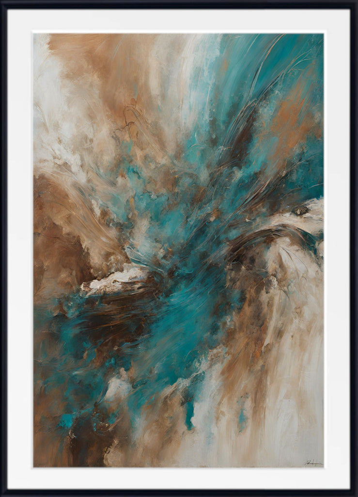 Extra Large Abstract Art, Turquoise Beige Print