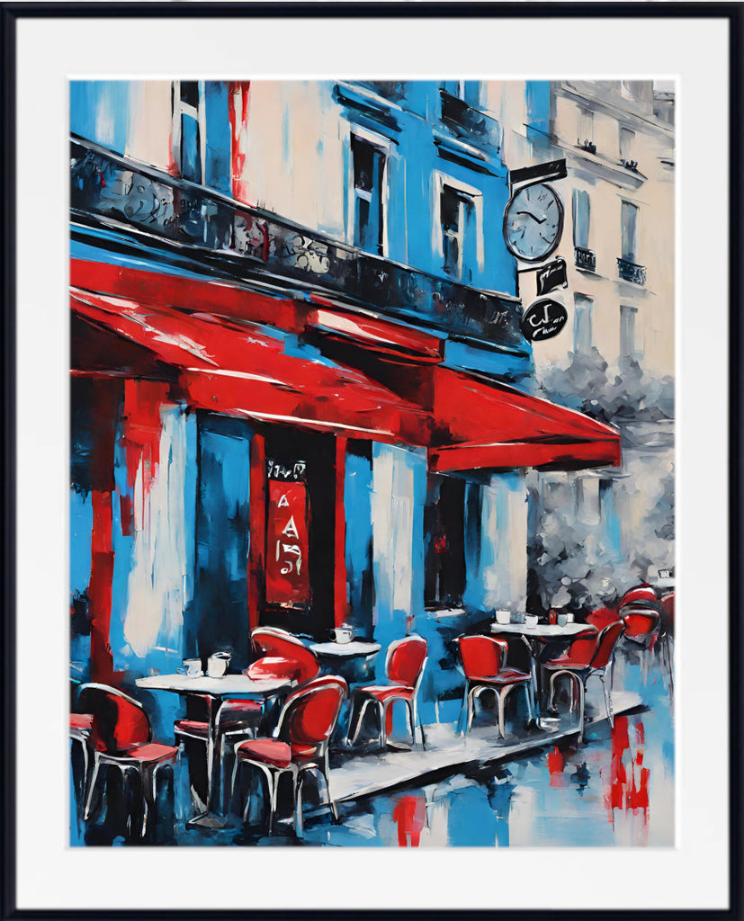 Pop Art Print - Paris Street Cafe - Red White Blue