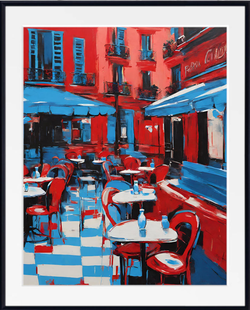 Pop Art Print - Paris Street Cafe, Montmartre - Red White Blue