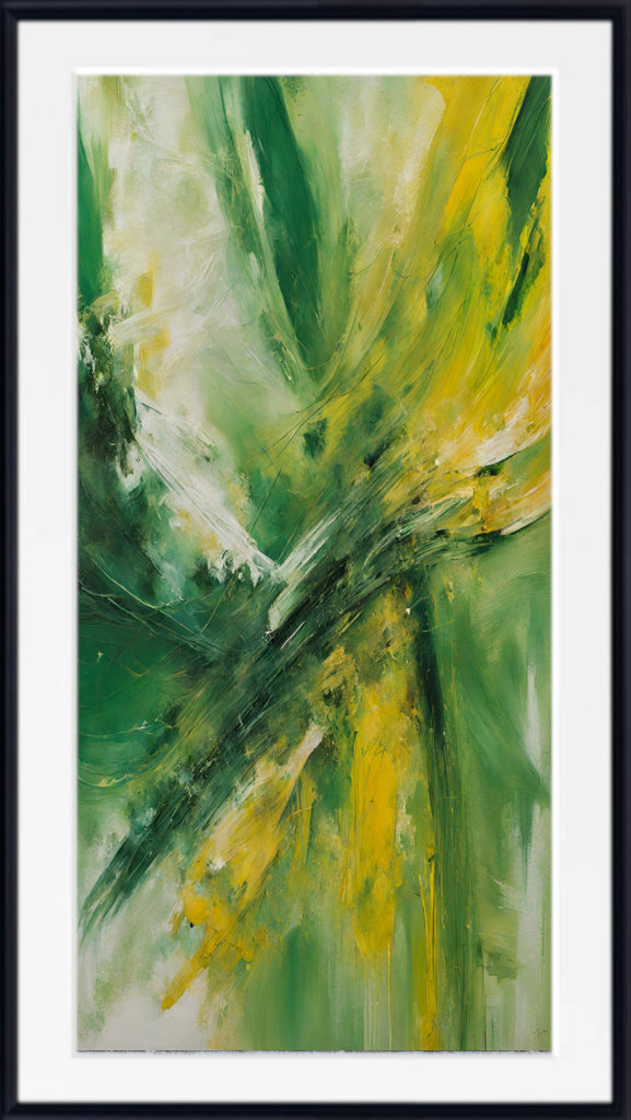 Extra Large Abstract Art, Set of 3 Yellow Green Prints