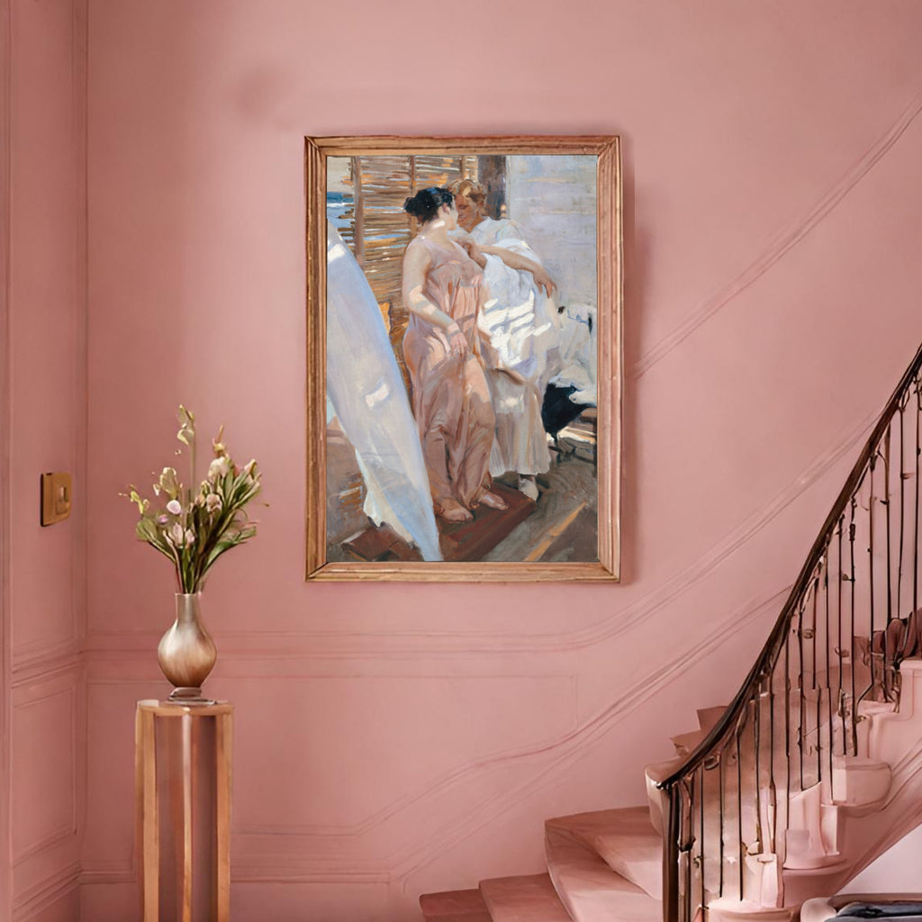Joaquín Sorolla prints for pink stairway walls