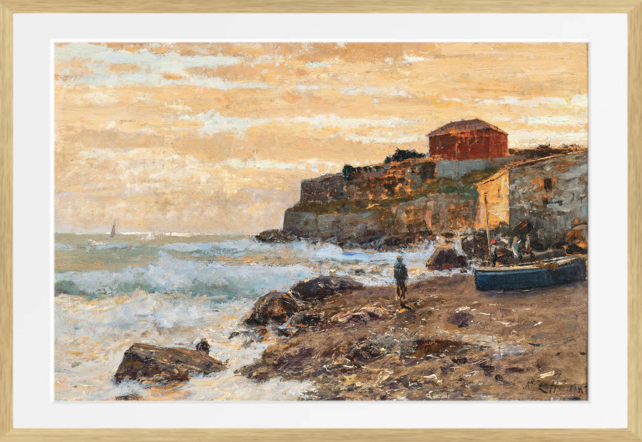 Alfred Zoff Print, A Fishing Boat on the Beach at Sunset (1894)