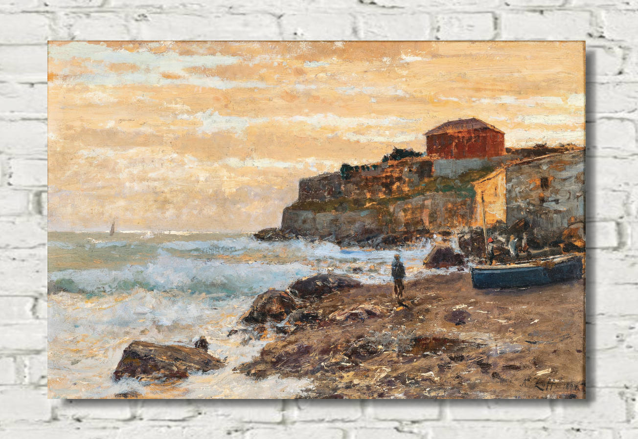 Alfred Zoff Print, A Fishing Boat on the Beach at Sunset (1894)