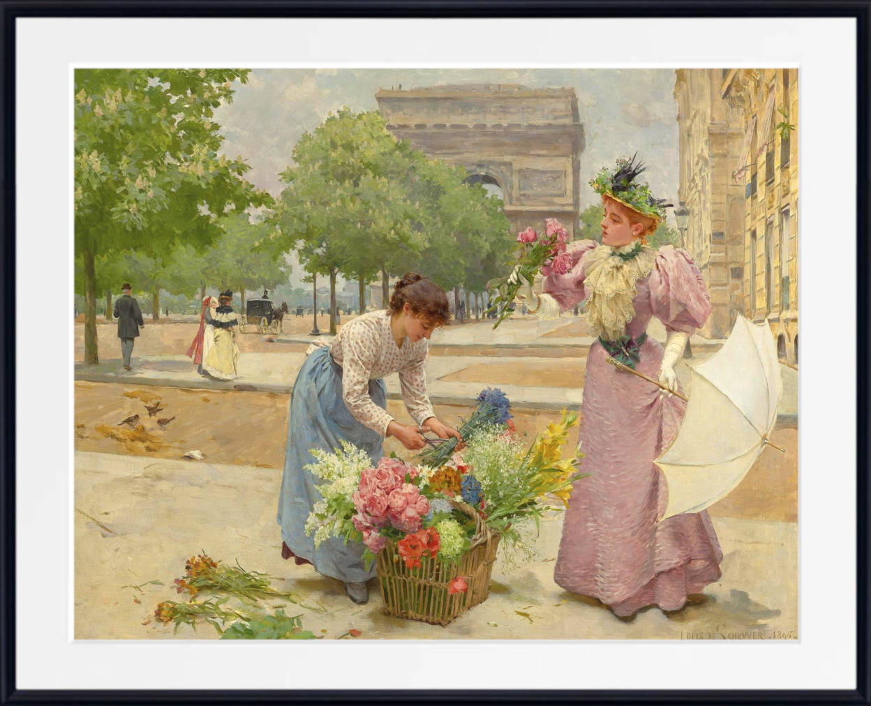 Louis Marie De Schryver Print, A Flower Seller on the Champs-Elysées