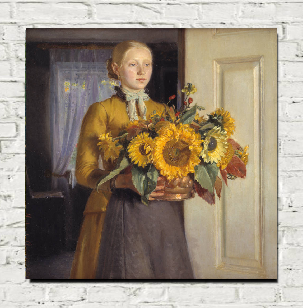 Michael Ancher Print, A Girl with Sunflowers (1889)