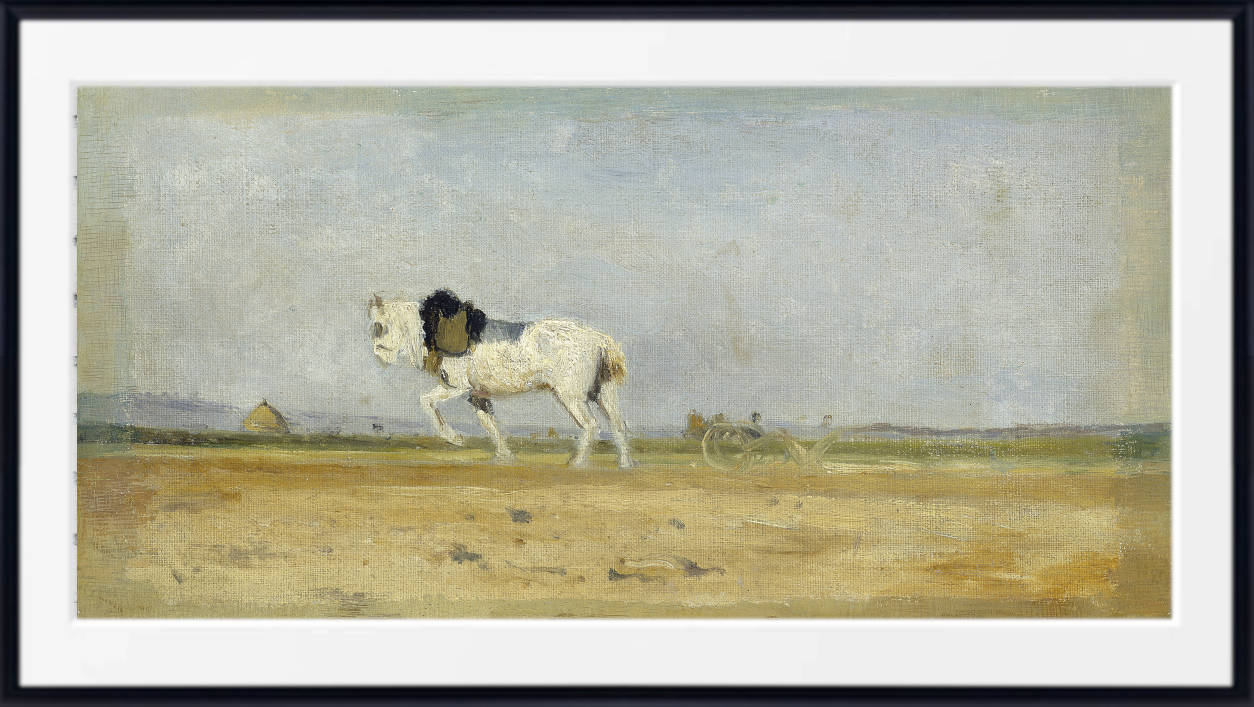 Stanislas Lepine Print, A Plow Horse in a Field (1870)