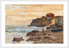Alfred Zoff Print, A Fishing Boat on the Beach at Sunset (1894) white frame
