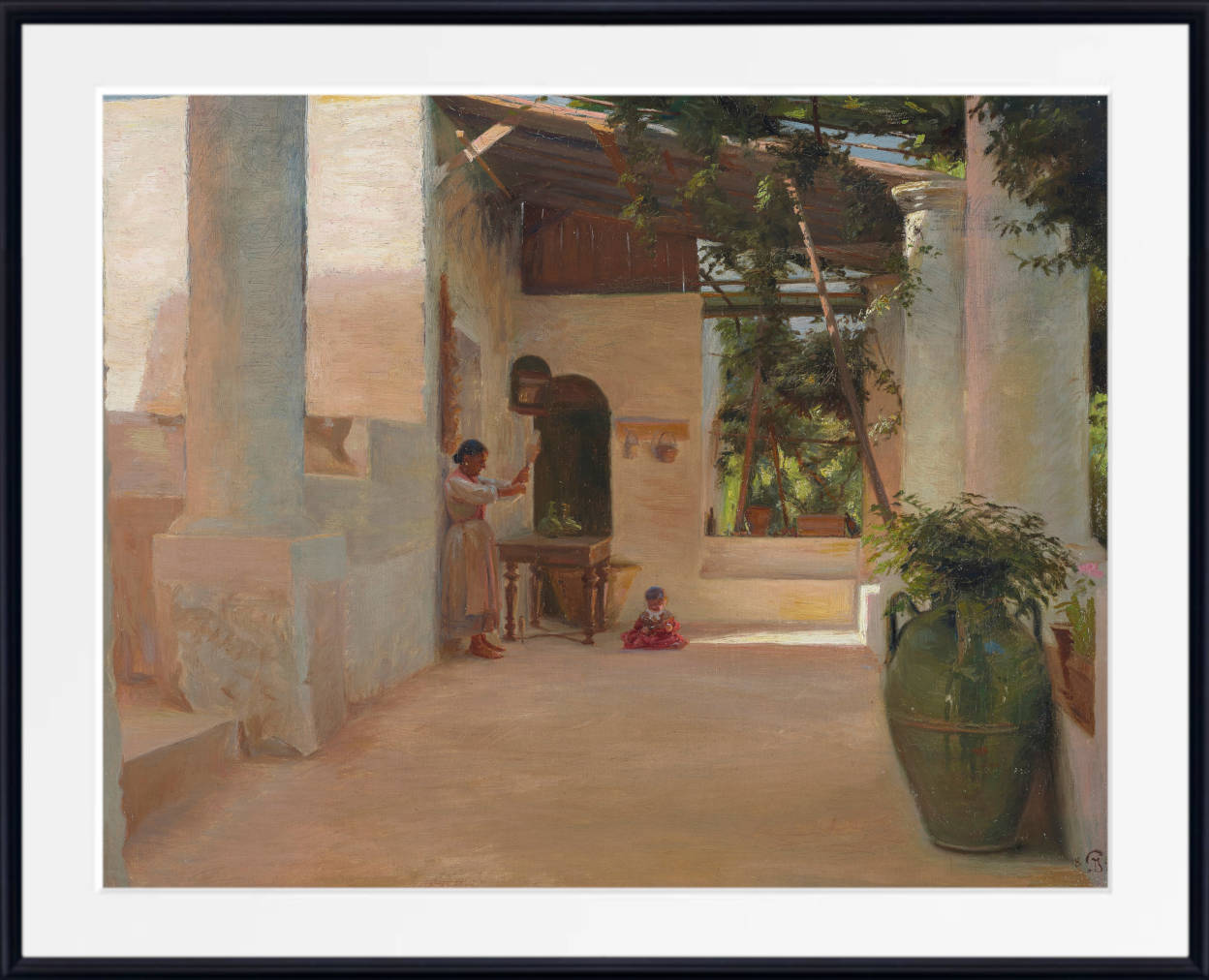 Peter Ilsted Fine Art Print, A Woman in a Sunlit Cloister