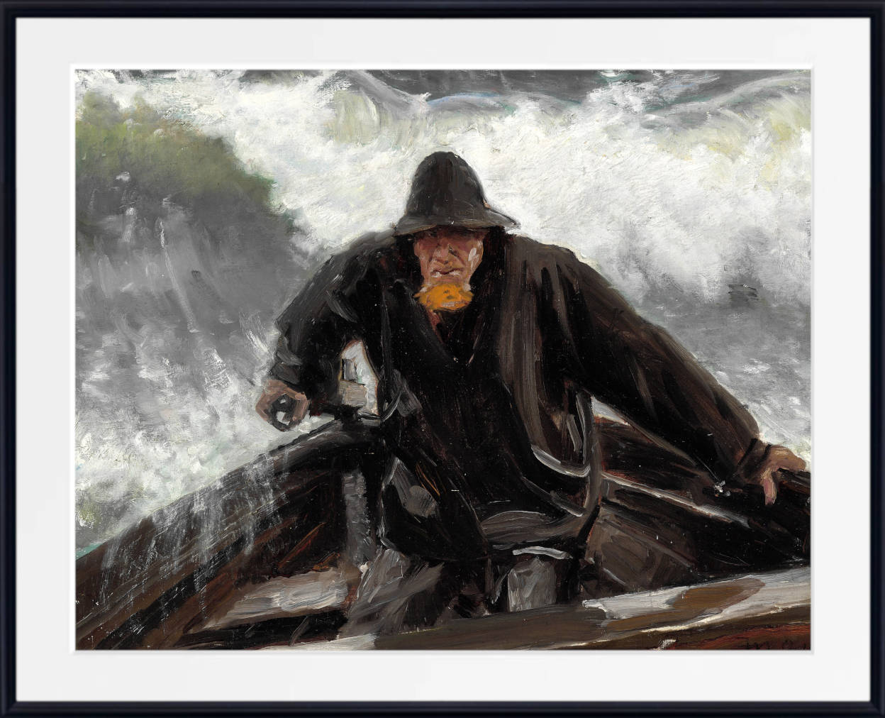 Michael Ancher Print, A fisherman at the tiller of a boat in rough seas