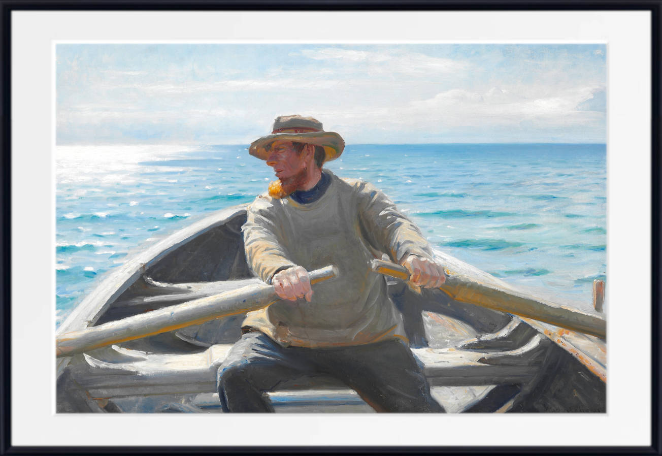 Michael Ancher Fine Art Print, A fisherman rowing