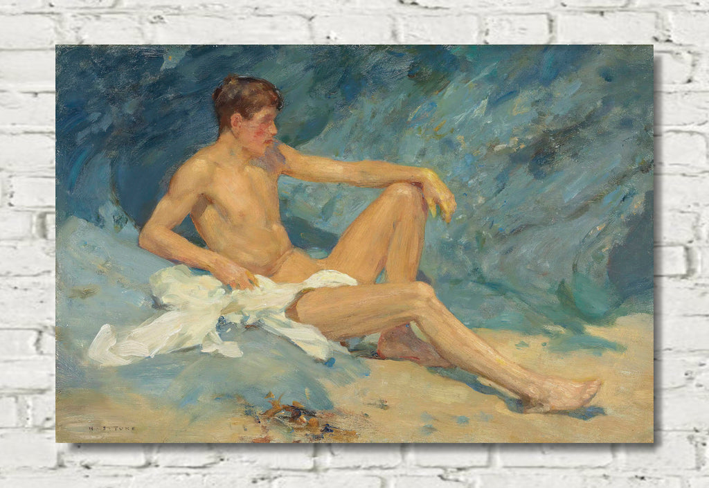 A male nude reclining on rocks, Henry Scott Tuke