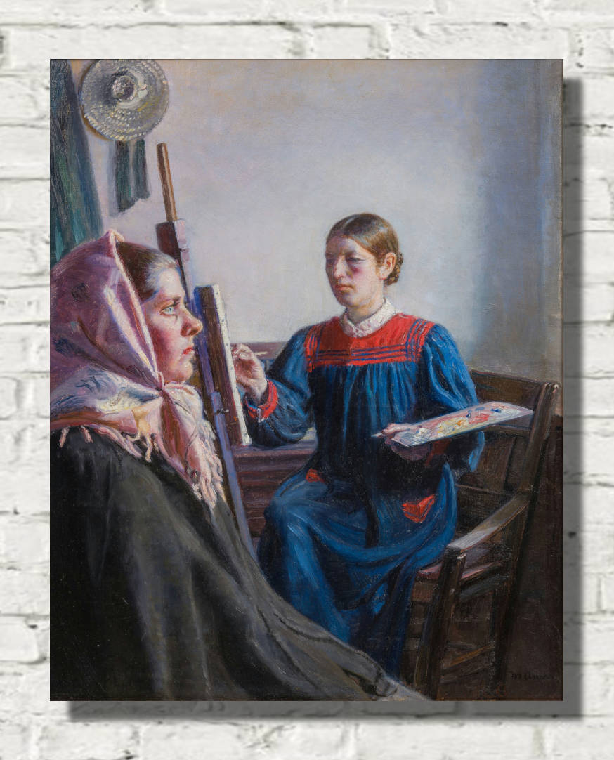 Michael Ancher Print, Anna Ancher Painting a Model (1887)