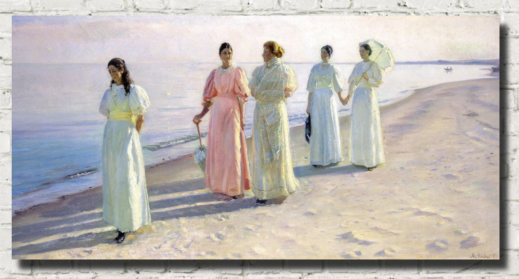 Michael Ancher Print, A stroll on the beach