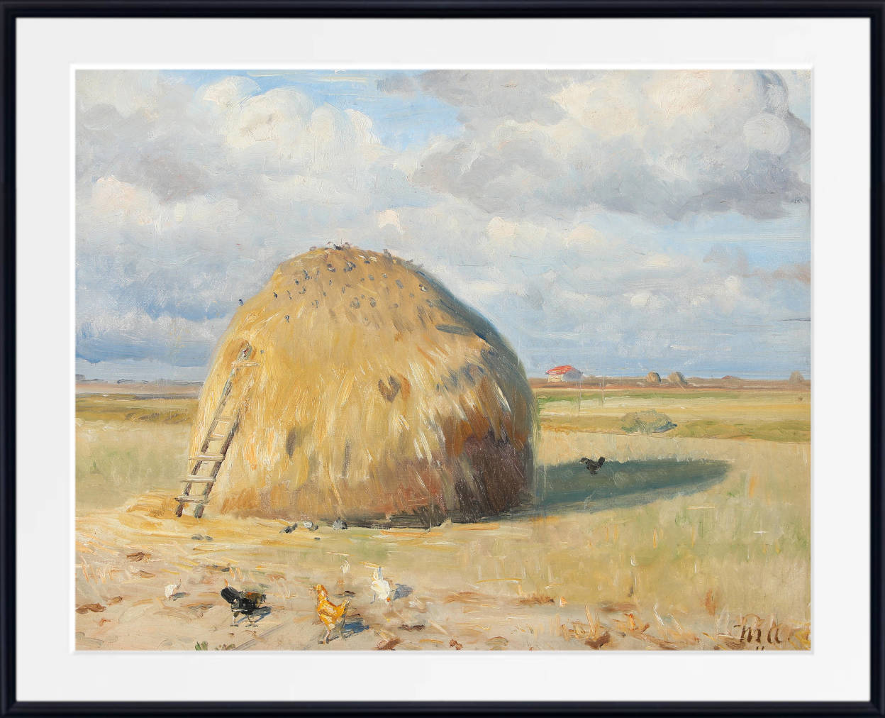 Michael Ancher Print, A summer day in Skagen with hens near a haystack