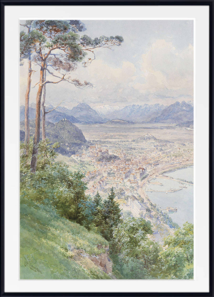 Edward Compton Print, A view of Bregenz and Lake Bodensee