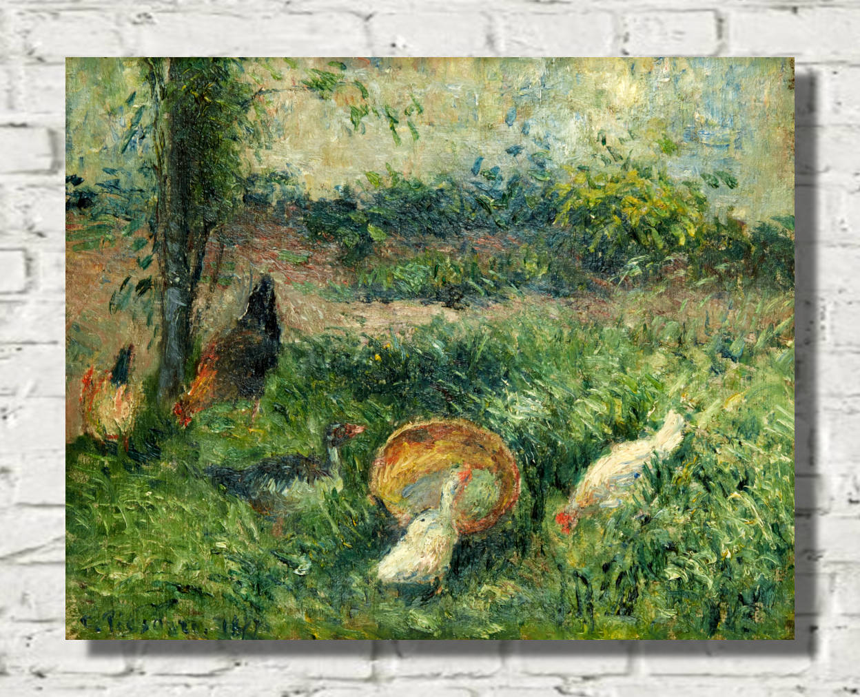 Camille Pissarro Print, Farmyard with chickens and ducks (1876)