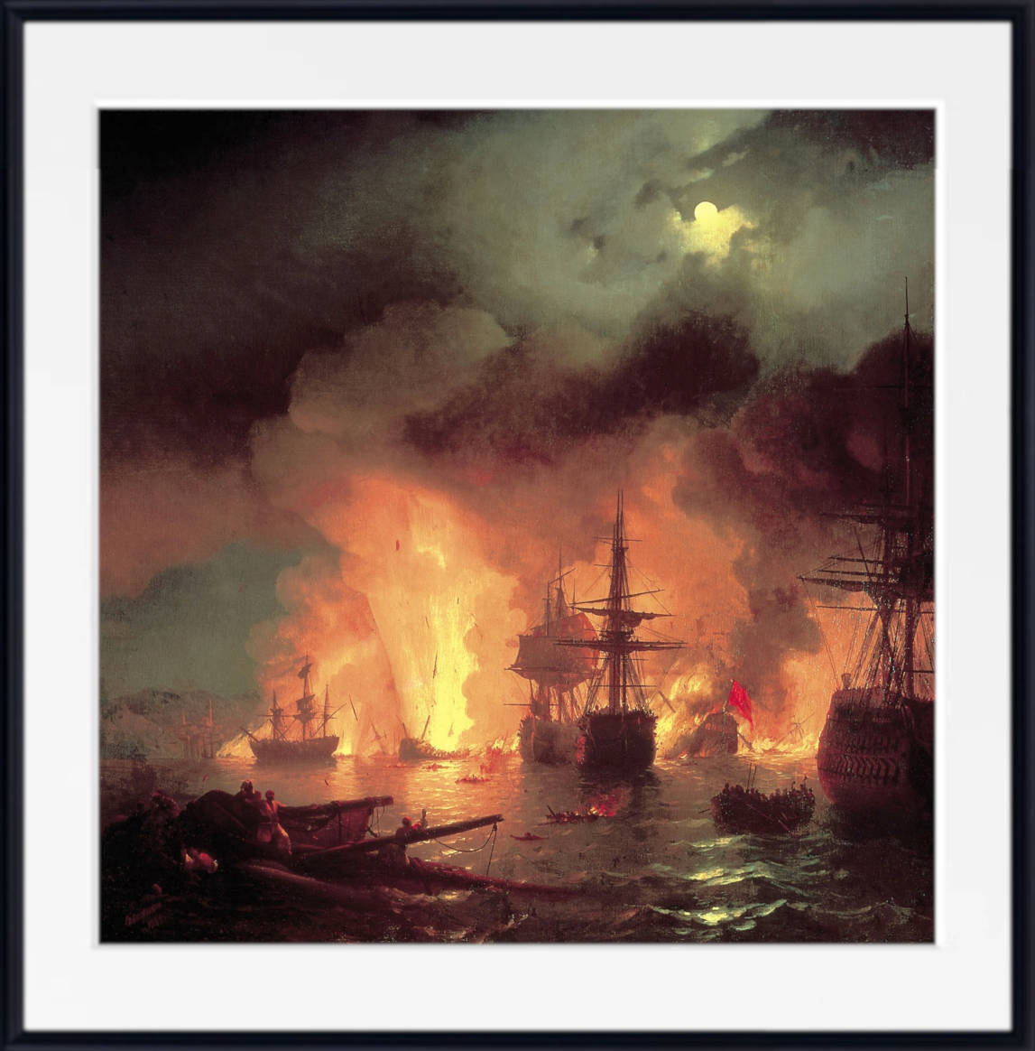 Ivan Aivazovsky Fine Art Print, Battle of Çesme at Night