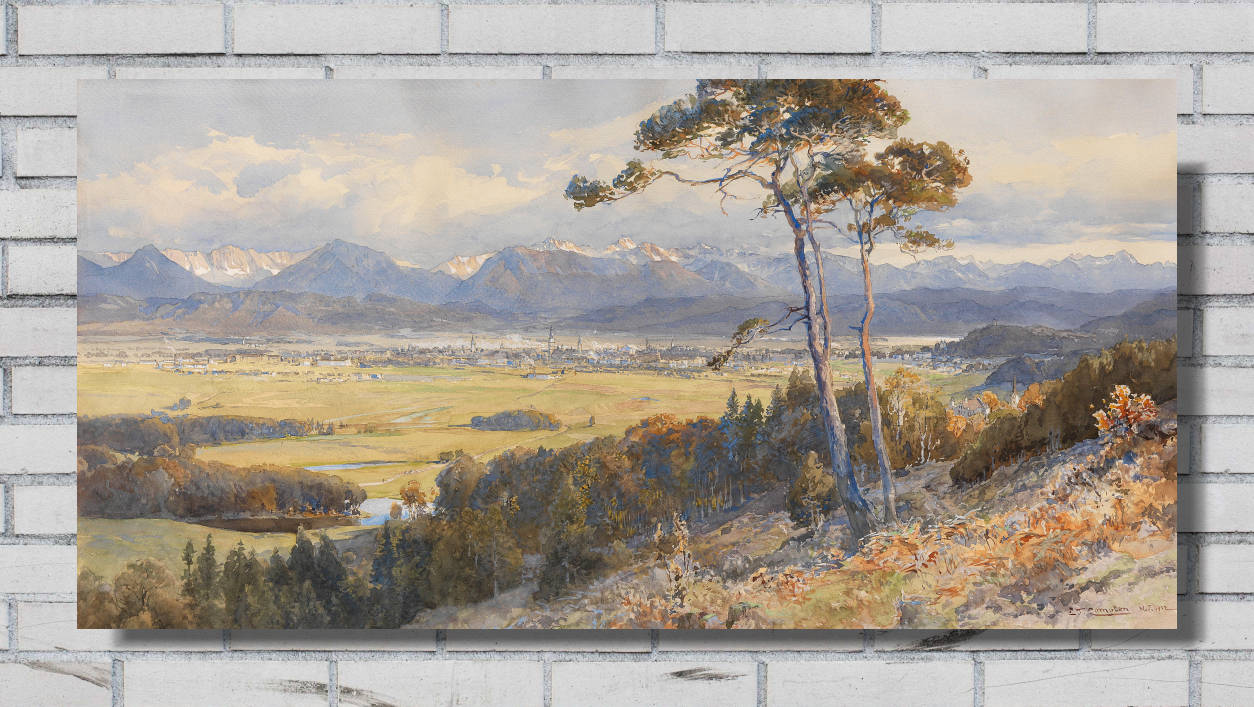 Edward Compton Print, Klagenfurt in front of Karawanks mountains