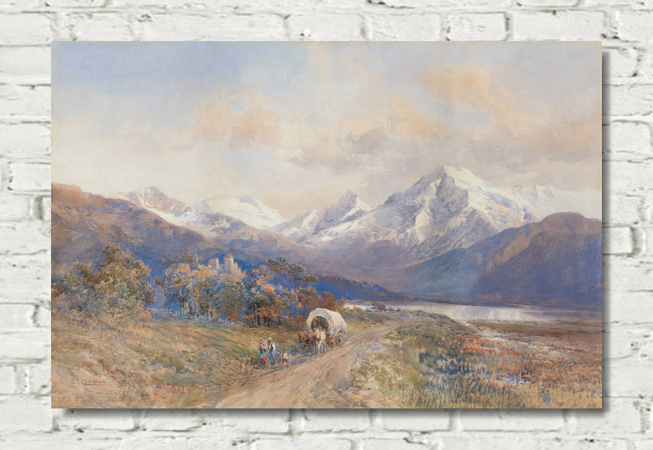 Edward Compton Print,  View of the Ortler from St. Valentin (1889)