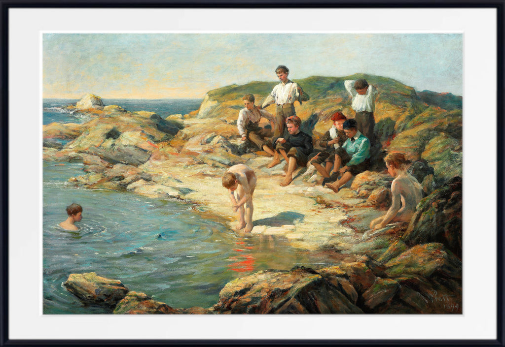 Boys swimming at a rocky coast (1899) by William Pratt