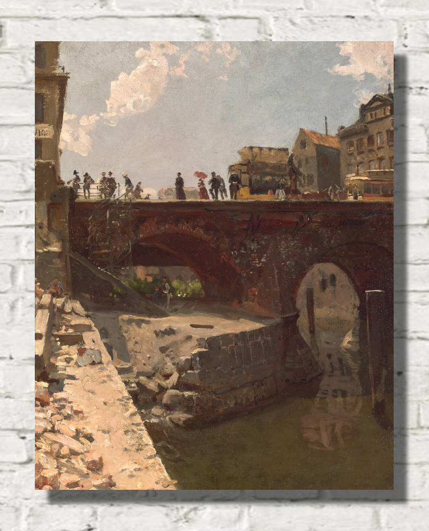 Stanislas Lepine Print, Bridge in a French city (1870)