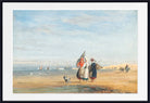 David Cox Print, Calais beach with shrimpers and a dog