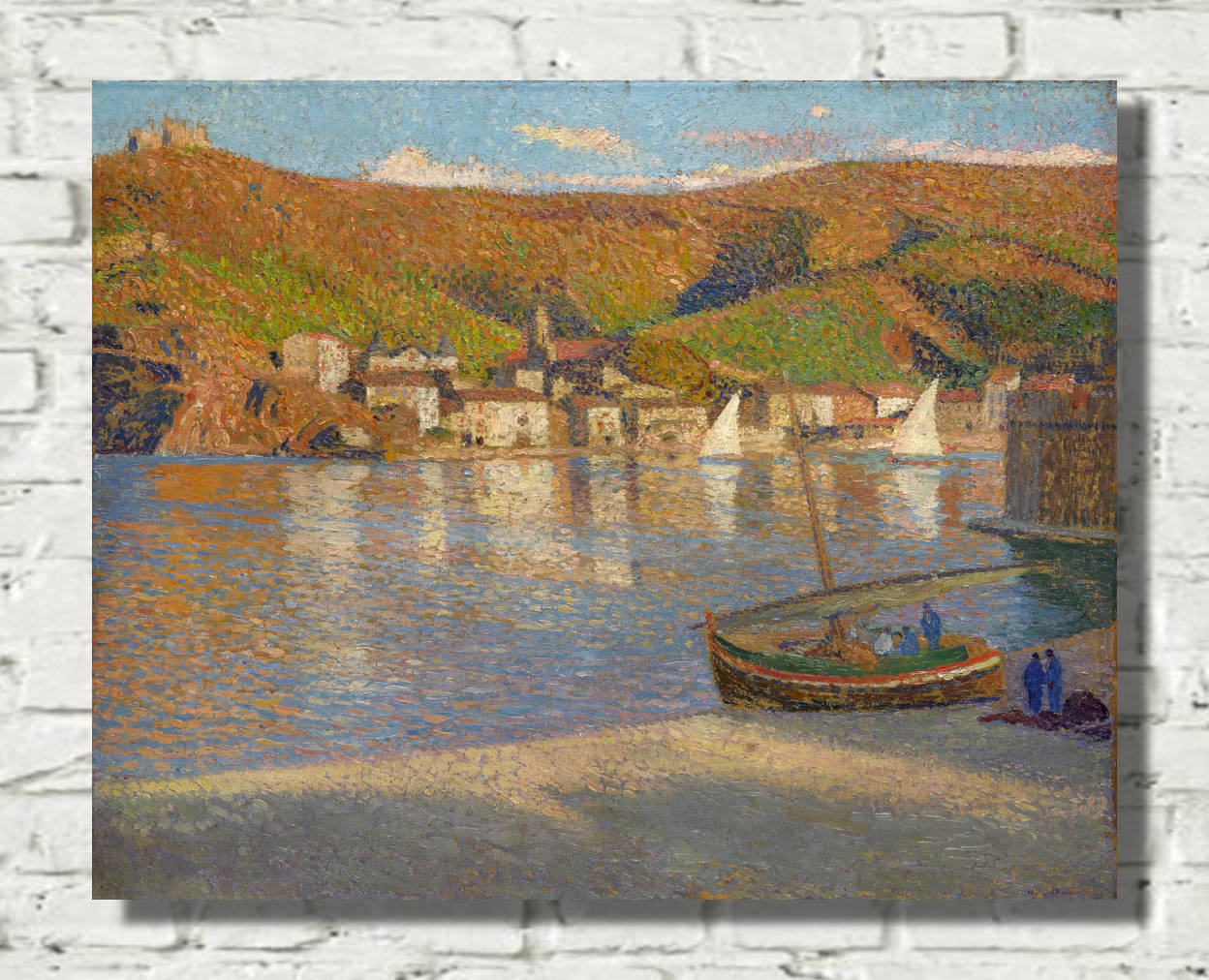 Henri Martin Print, Five fishermen and their boat stranded on the beach at Collioure (circa 1930)