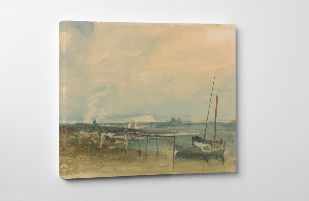 Coast Scene with White Cliffs and Boats on Shore, J.M.W. Turner