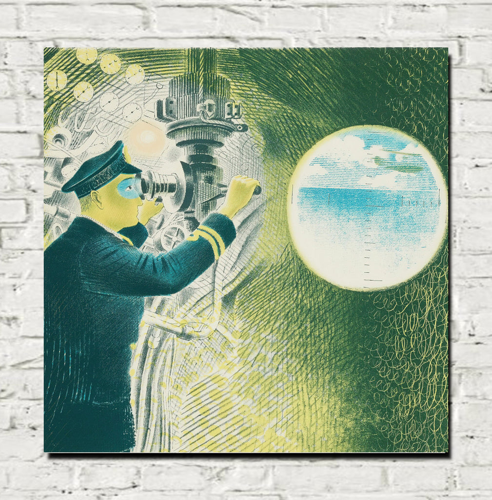 Commander of a submarine looking through a periscope by Eric Ravilious