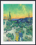 Vincent van Gogh Print, Couple Walking among Olive Trees in a Mountainous Landscape with Crescent Moon