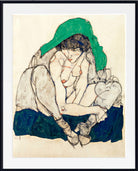 Egon Schiele Print, Crouching Woman with Green Headscarf (1914)