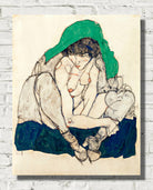 Egon Schiele Print, Crouching Woman with Green Headscarf (1914)