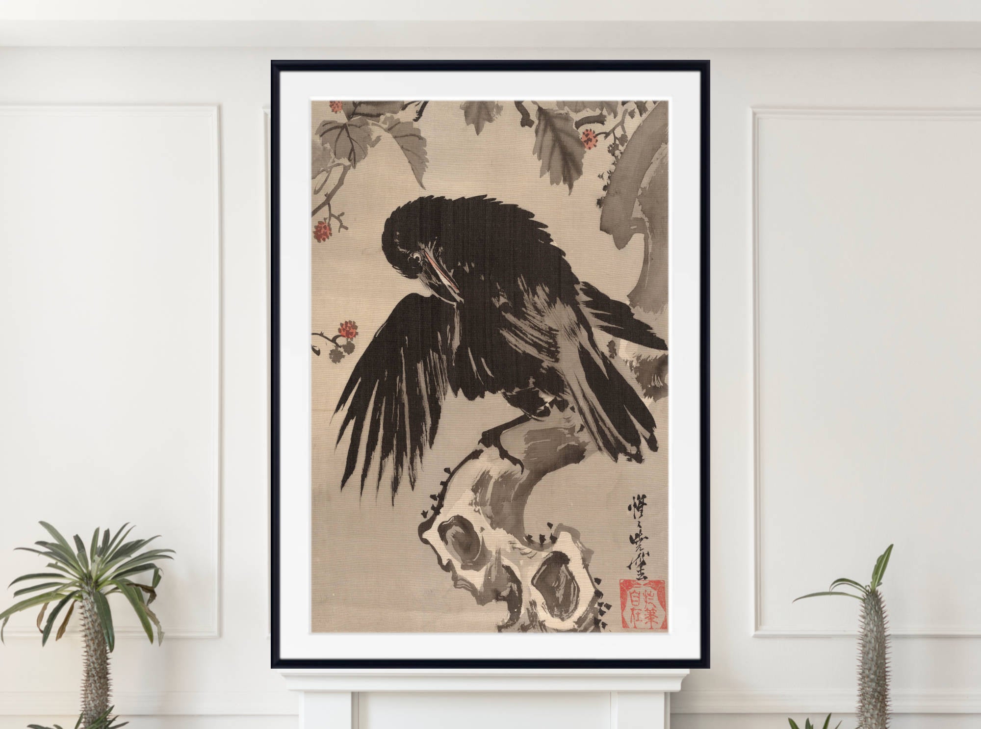 Kawanabe Kyōsai Print, Crow on a Branch