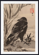 Kawanabe Kyōsai Print, Crow and Reeds by a Stream