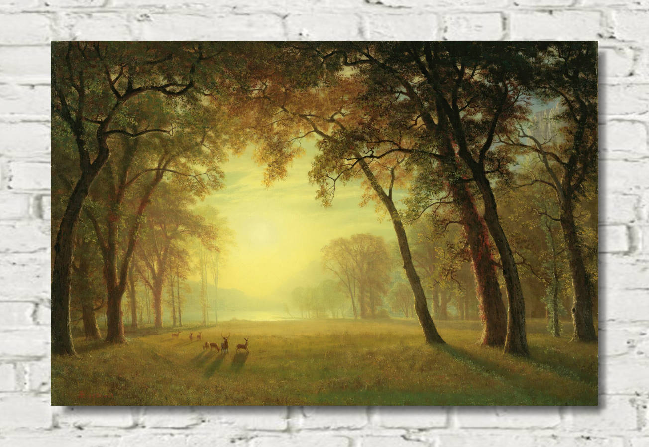 Albert Bierstadt Print : Deer in a clearing, Yosemite