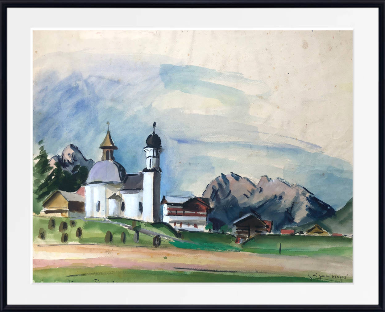 Otto Geigenberger Print, The Seekirche Holy Cross in Mösern near Seefeld in Tyrol (1932)