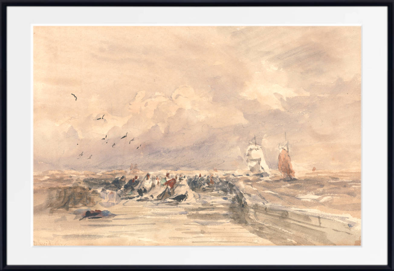 David Cox Print, Dieppe Pier, Stiff Breeze (circa 1832)