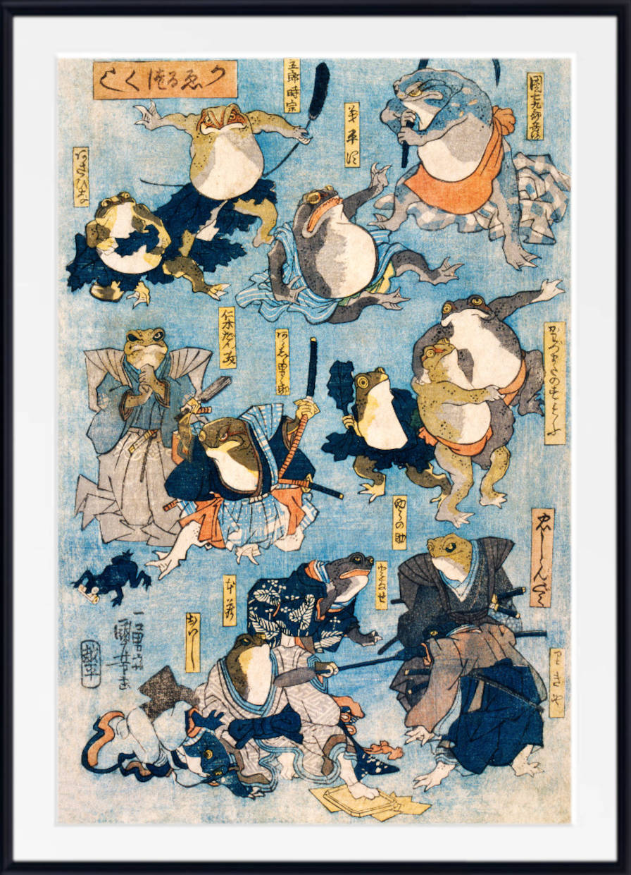Kabuki Stage Heroes as Frogs, Japanese Fine Art Print, Utagawa Kuniyoshi, Ukiyo-e