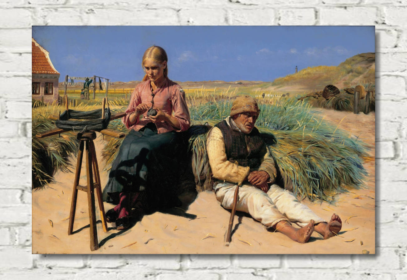 Michael Ancher Print, Figures in a landscape. Blind Kristian and Tine among the dunes (1880)