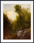 John Frederick Kensett Print, Fishing Near A Forest Waterfall (1870)