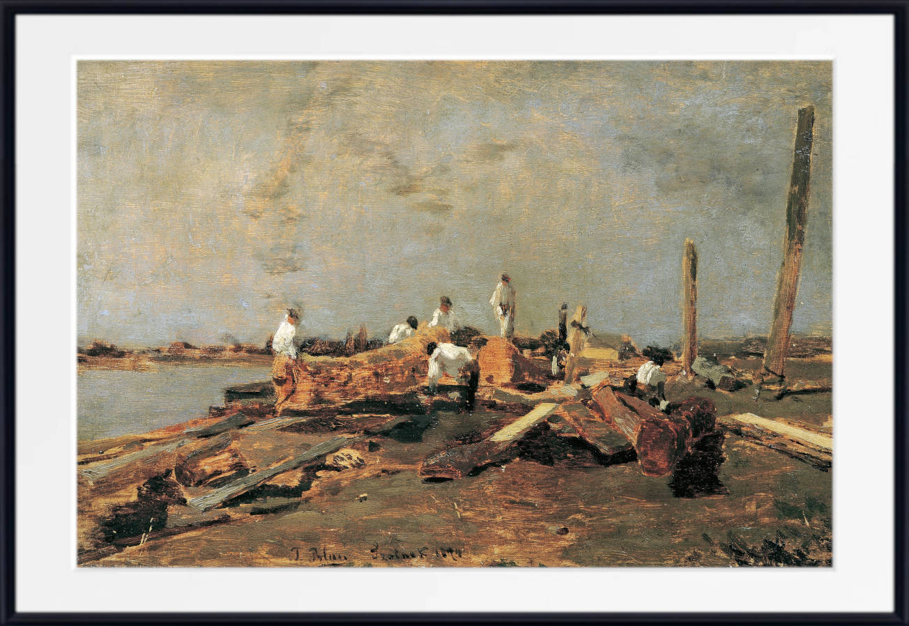 Tina Blau Print, Raftsmen on the Tisza (1874)