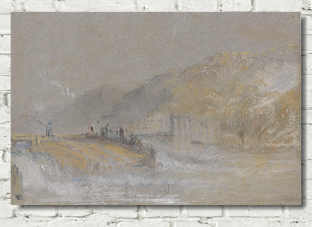 Foul by God River Landscape with Anglers Fishing From a Weir by William Turner