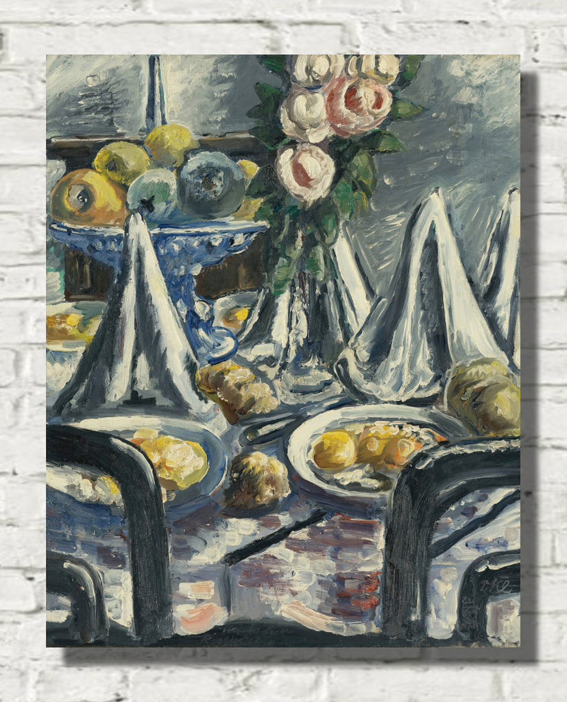 Table Set With Napkins And Roses (1948) by Paul Kleinschmidt