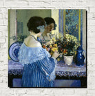 Frederick Carl Frieseke – Girl in Blue Arranging Flowers (1915) Fine Art Prints From GalleryThane